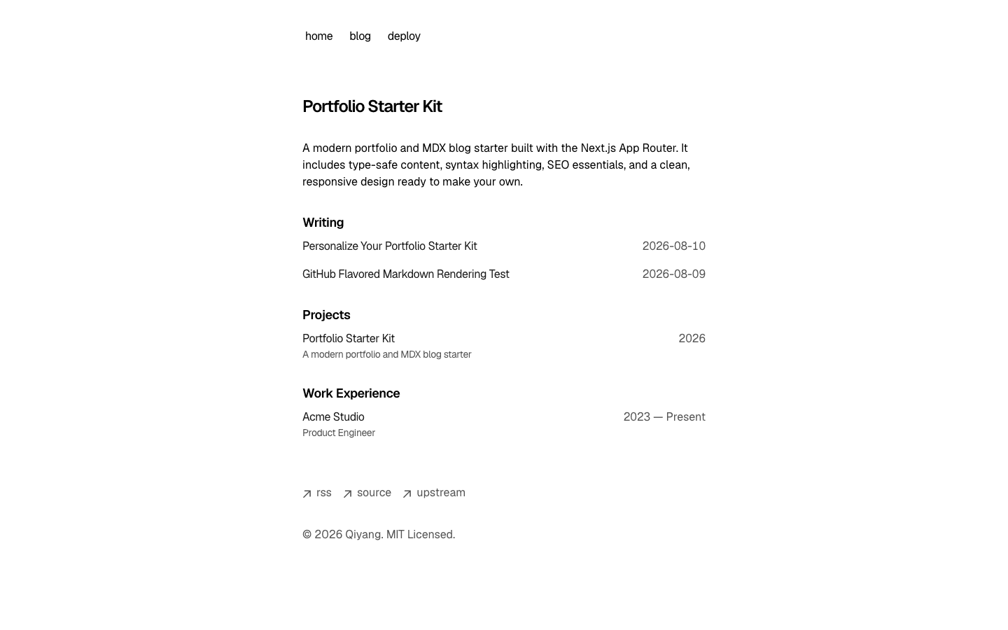 Notes Site Starter home page in light mode